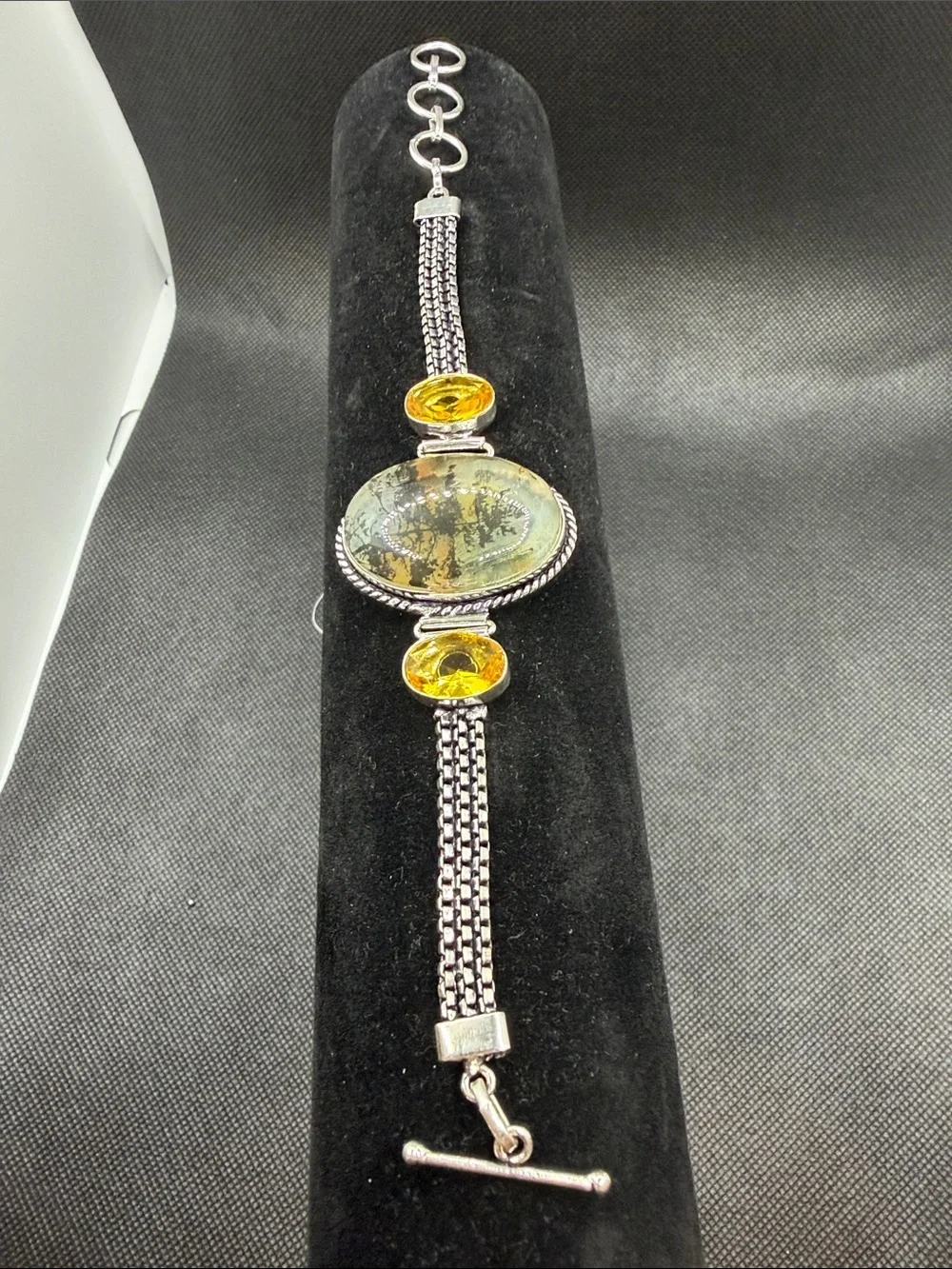 One of a kind Sterling Silver Dendrite Picture Opal and Citrine Bracelet
